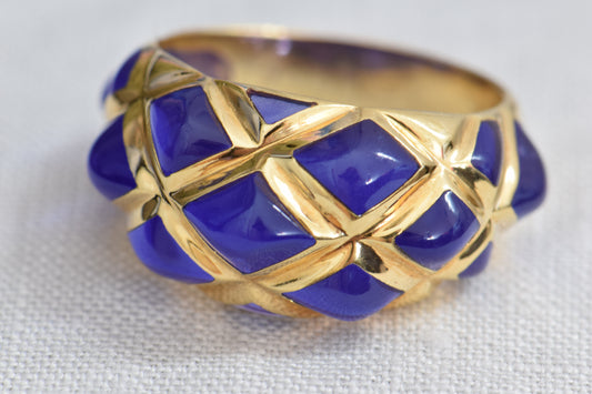 18k Retro French Vintage Gold and Resin Dome Ring, 7.5