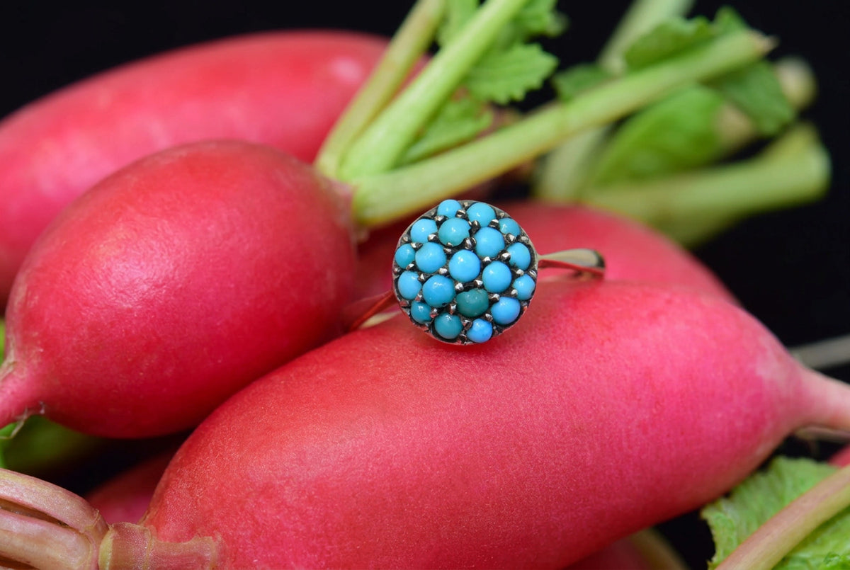 9k Victorian Turquoise Cluster Ring