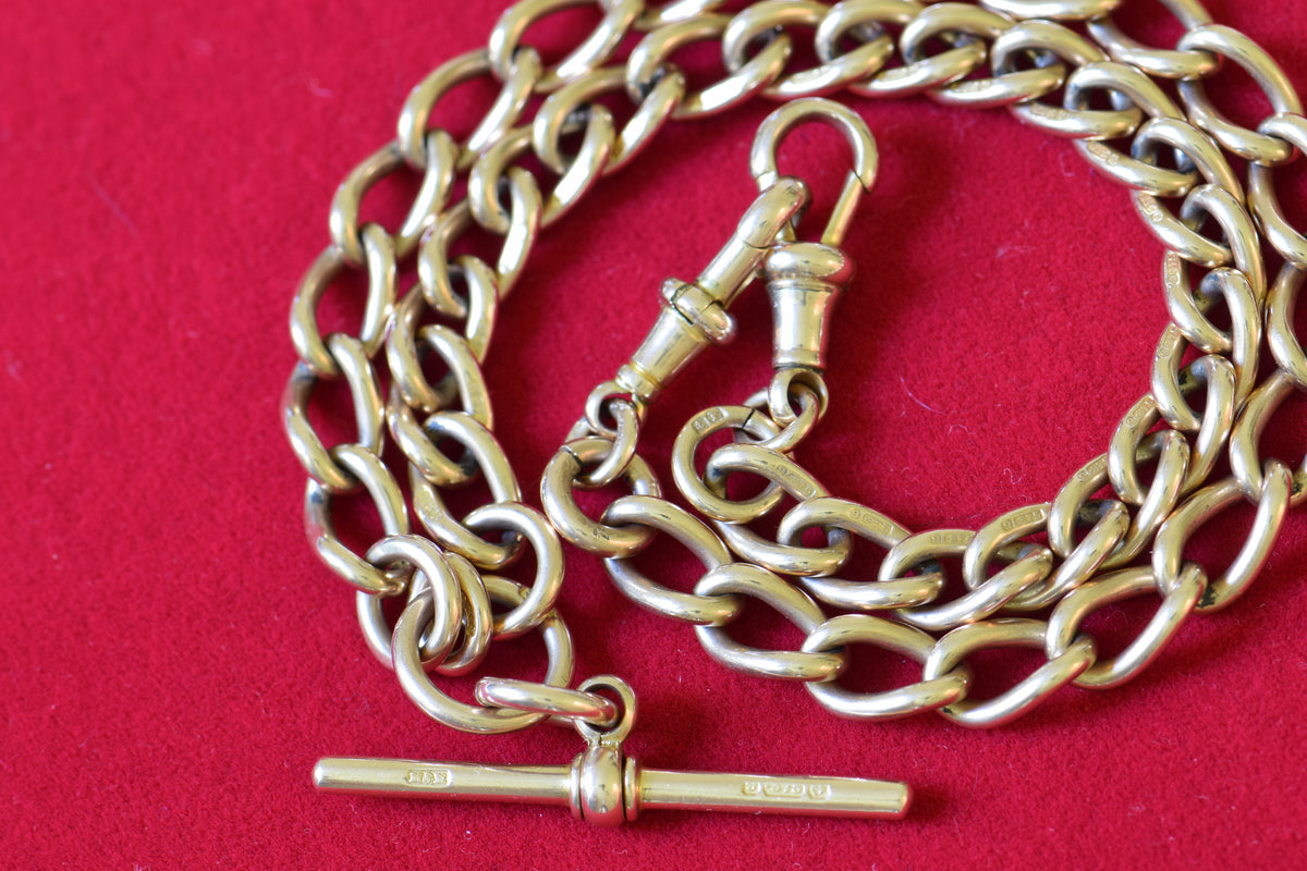 9k Open Curb English Watch Chain, 16in