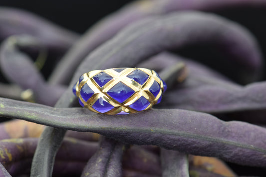 18k Retro French Vintage Gold and Resin Dome Ring, 7.5