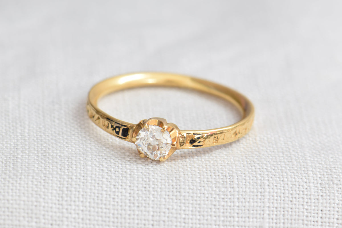 20ct Mourning Ring with Old Cut Diamond, 5.5