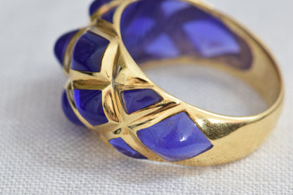 18k Retro French Vintage Gold and Resin Dome Ring, 7.5