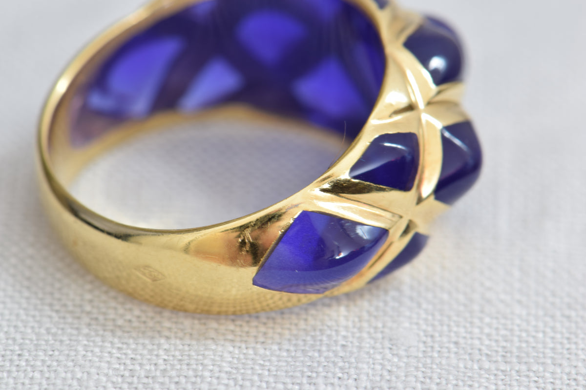 18k Retro French Vintage Gold and Resin Dome Ring, 7.5