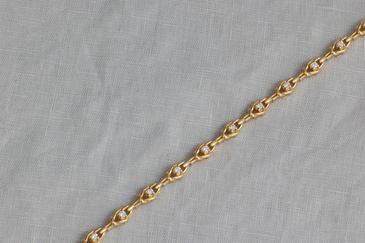 14k Link Bracelet with 1.5 CTTW Natural Diamonds, 7 inch Sizable
