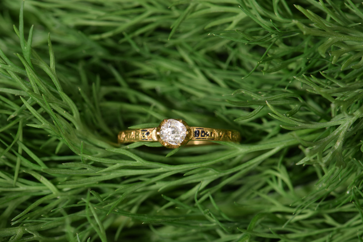 20ct Mourning Ring with Old Cut Diamond, 5.5