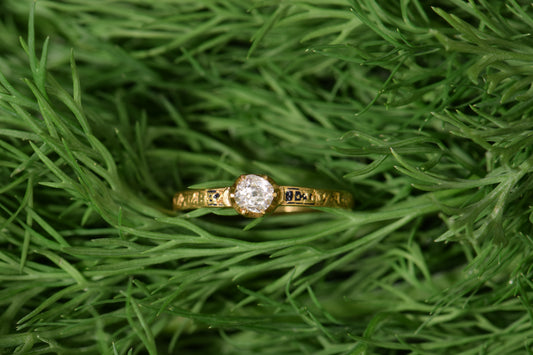 20ct Mourning Ring with Old Cut Diamond, 5.5