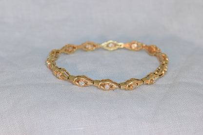 14k Link Bracelet with 1.5 CTTW Natural Diamonds, 7 inch Sizable