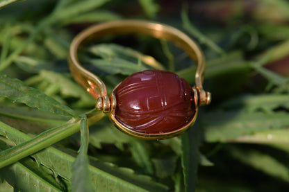 18k Gold Egyptian Revival Carved Carnelian Scarab Ring, 8.5