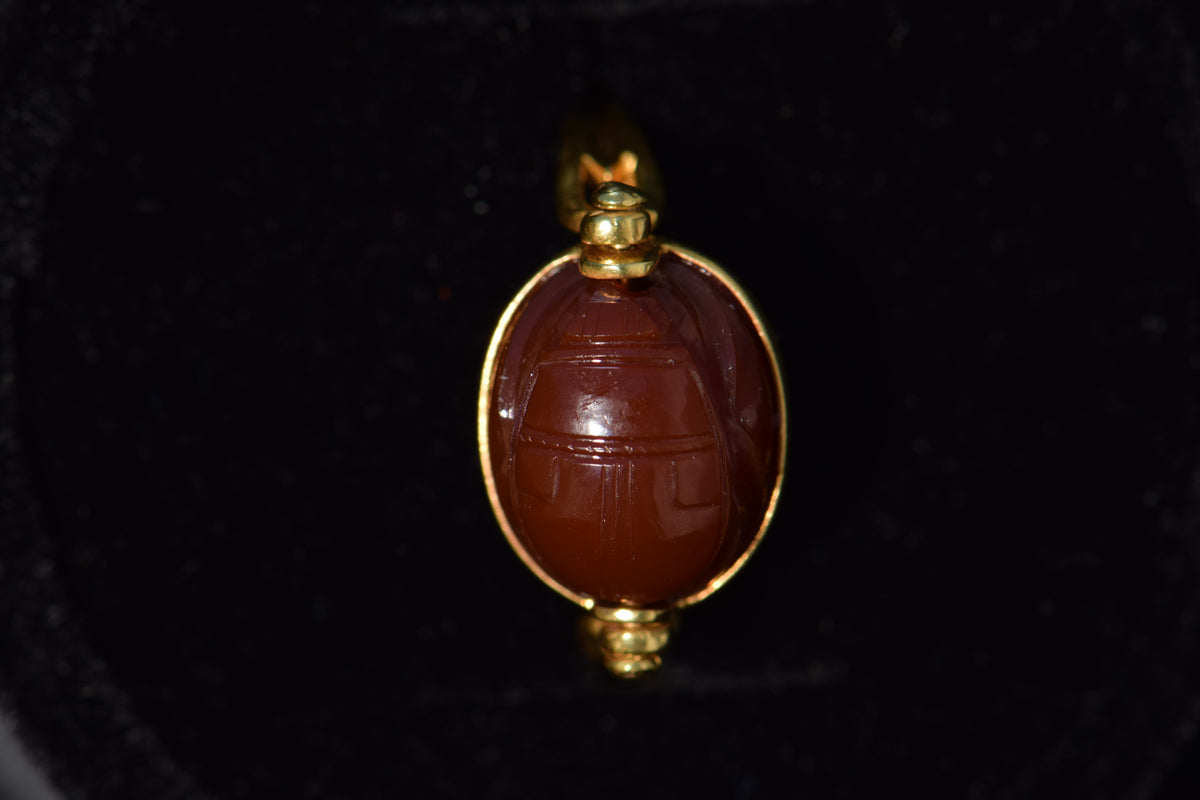 18k Gold Egyptian Revival Carved Carnelian Scarab Ring, 8.5