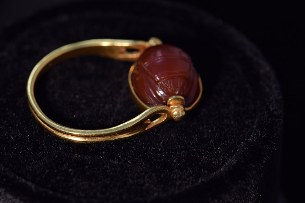 18k Gold Egyptian Revival Carved Carnelian Scarab Ring, 8.5 – Extra ...