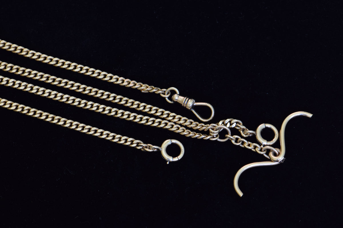 14k American Curly T-bar Watch Chain, 21in