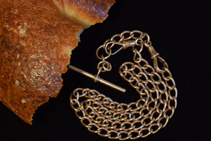 9k English Watch Chain with Removable T-Bar, 16-18in