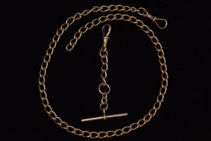 9k English Watch Chain with Removable T-Bar, 16-18in