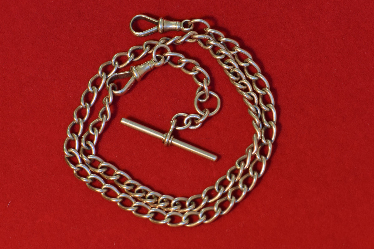 9k English Watch Chain with Removable T-Bar, 16-18in