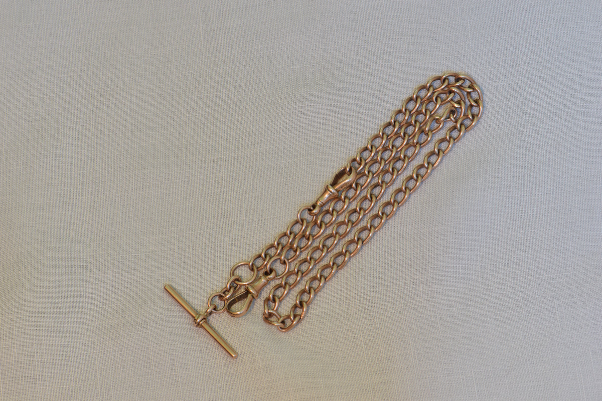 9k English Watch Chain with Removable T-Bar, 16-18in