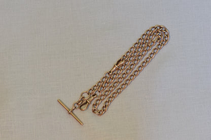 9k English Watch Chain with Removable T-Bar, 16-18in