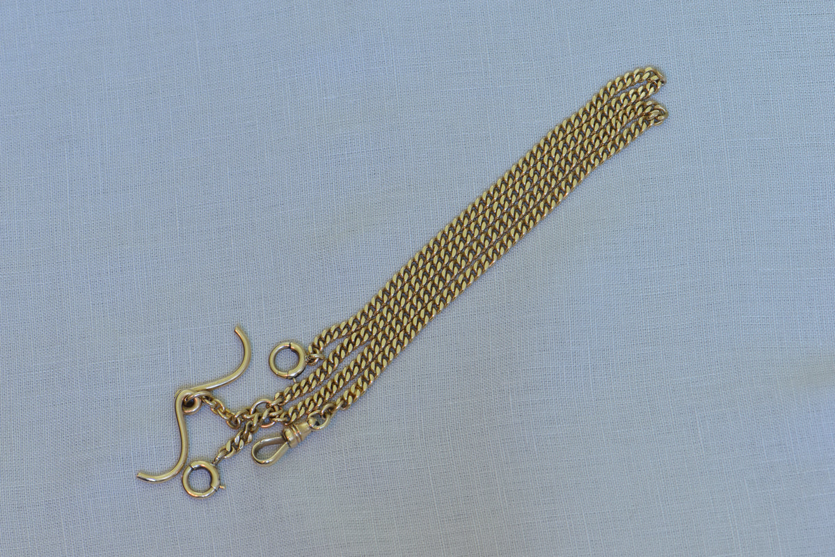 14k American Curly T-bar Watch Chain, 21in